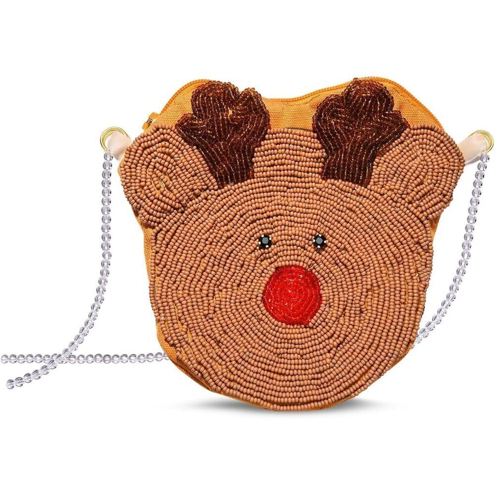 Christmas Crossbody Bag Women Beaded Holiday Reindeer Tree Gifts